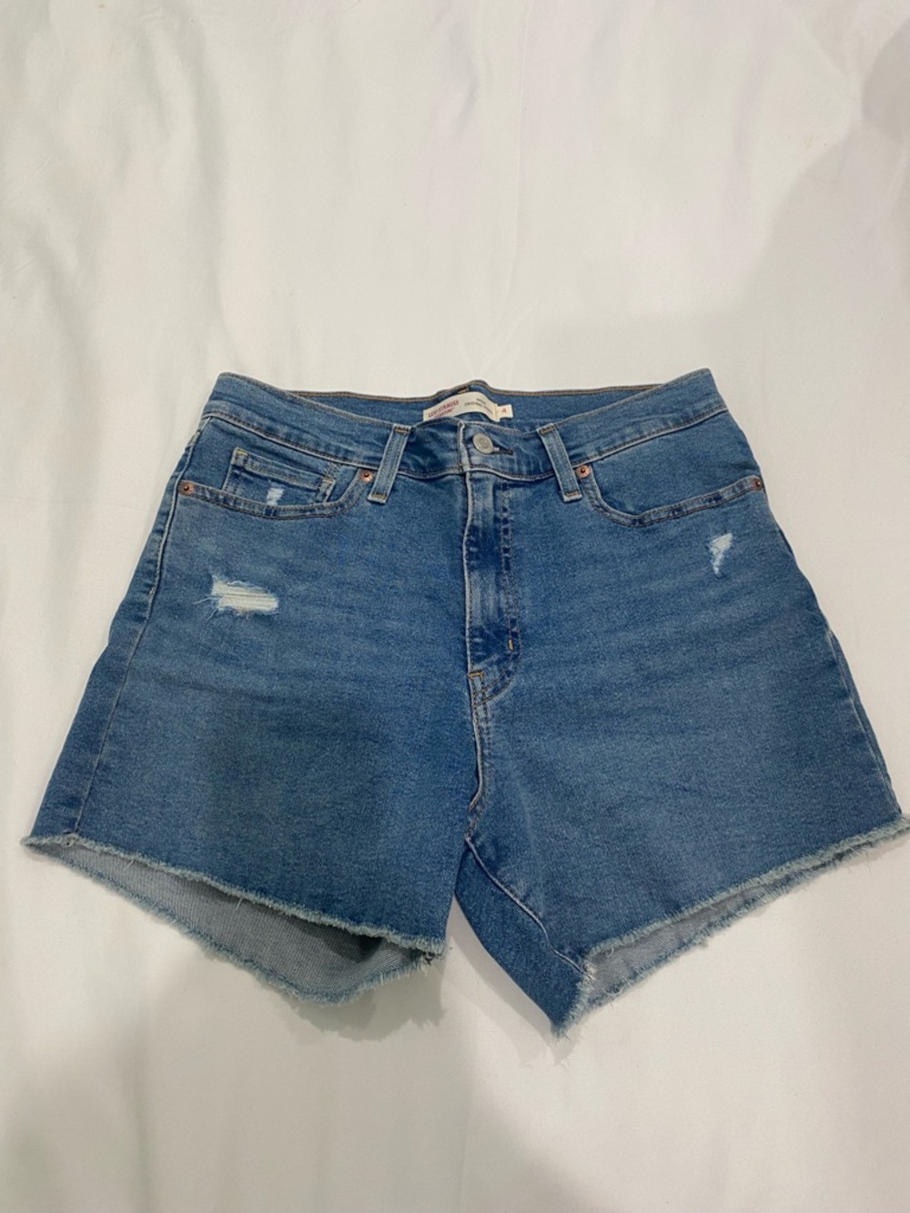 Levi's High-Rise Distressed Blue Denim Cutoff Shorts